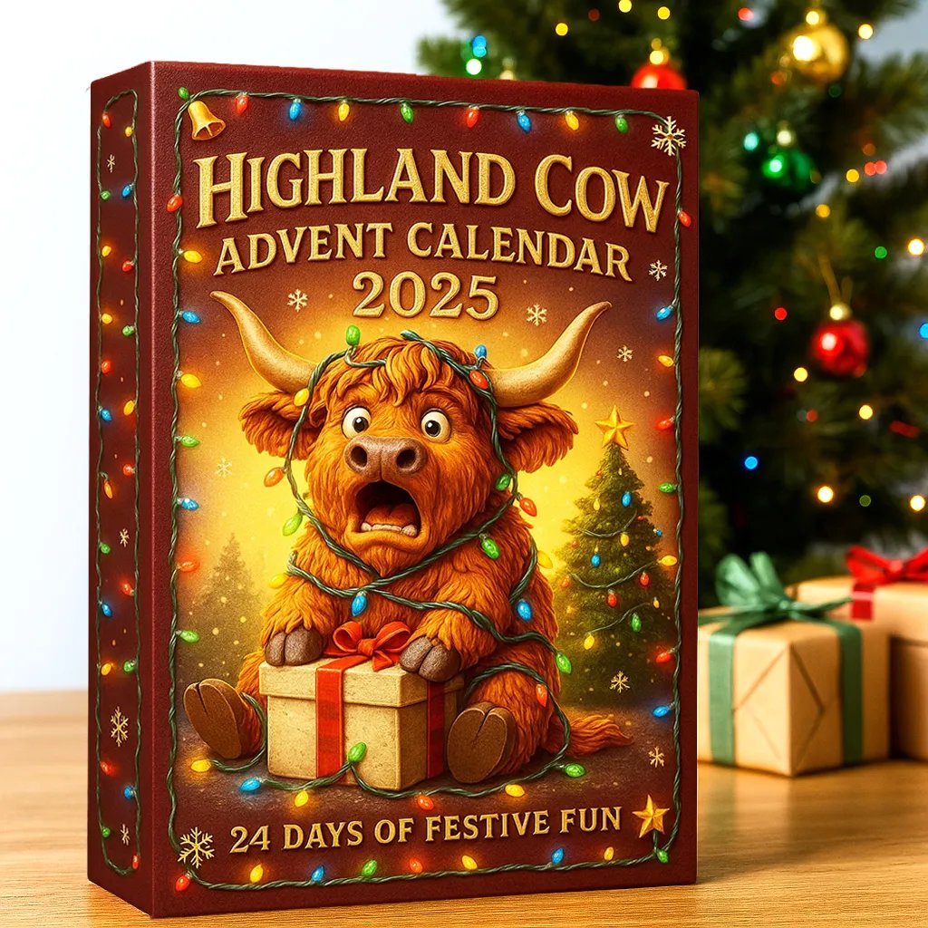 🐮 Hooglander Adventskalender 2025 🎄✨– Handgemaakte 3D-pop met Hooglander (24 onderdelen)
